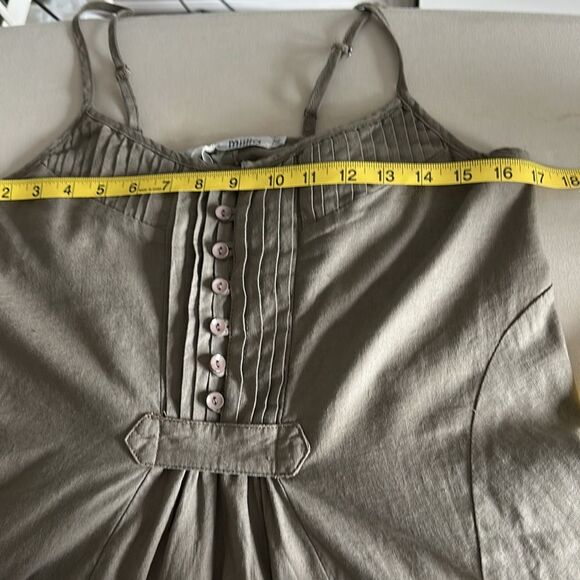 Miila Linen Blend Slip Dress Tiered Olive Green Button Front LagenLook Size M - Picture 6 of 9